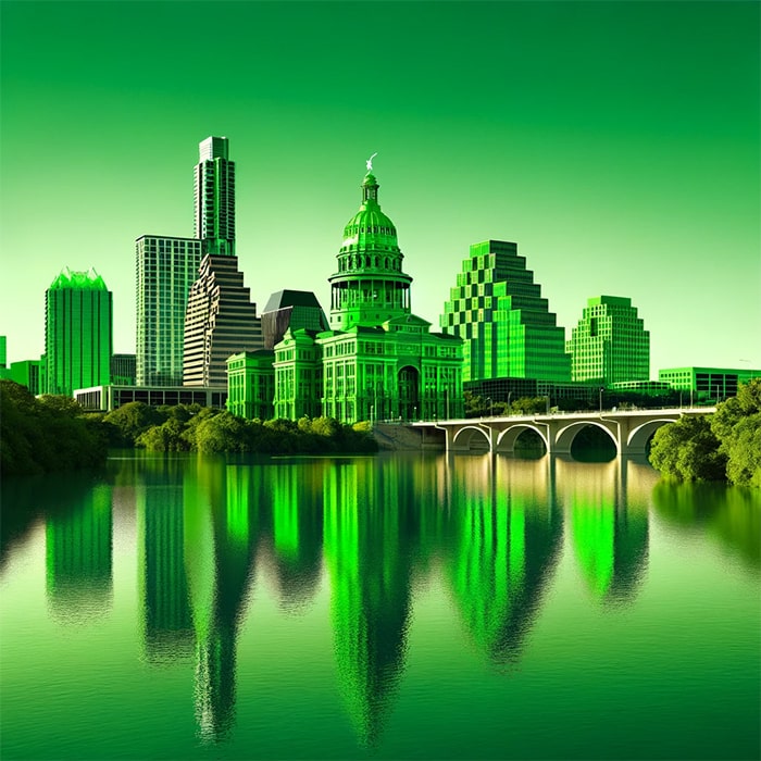 Austin skyline in Bio Recovery green