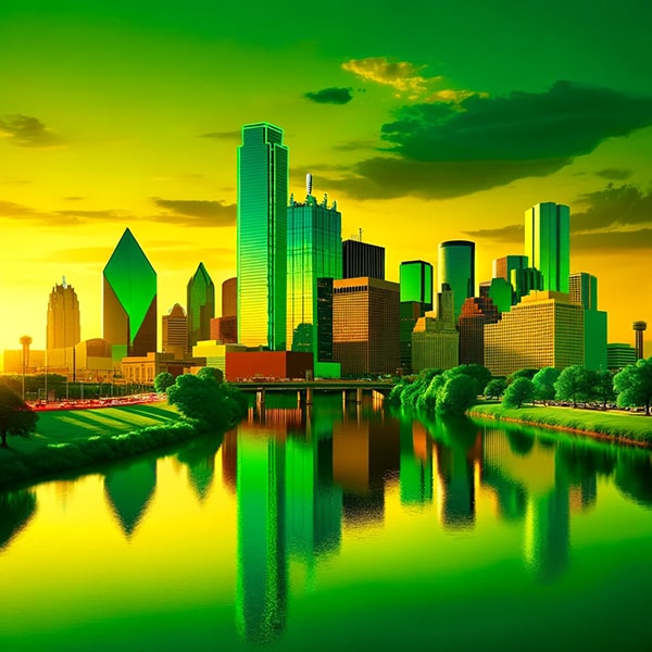Dallas skyline in Bio Recovery colors