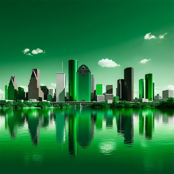 Houston skyline tinted in green
