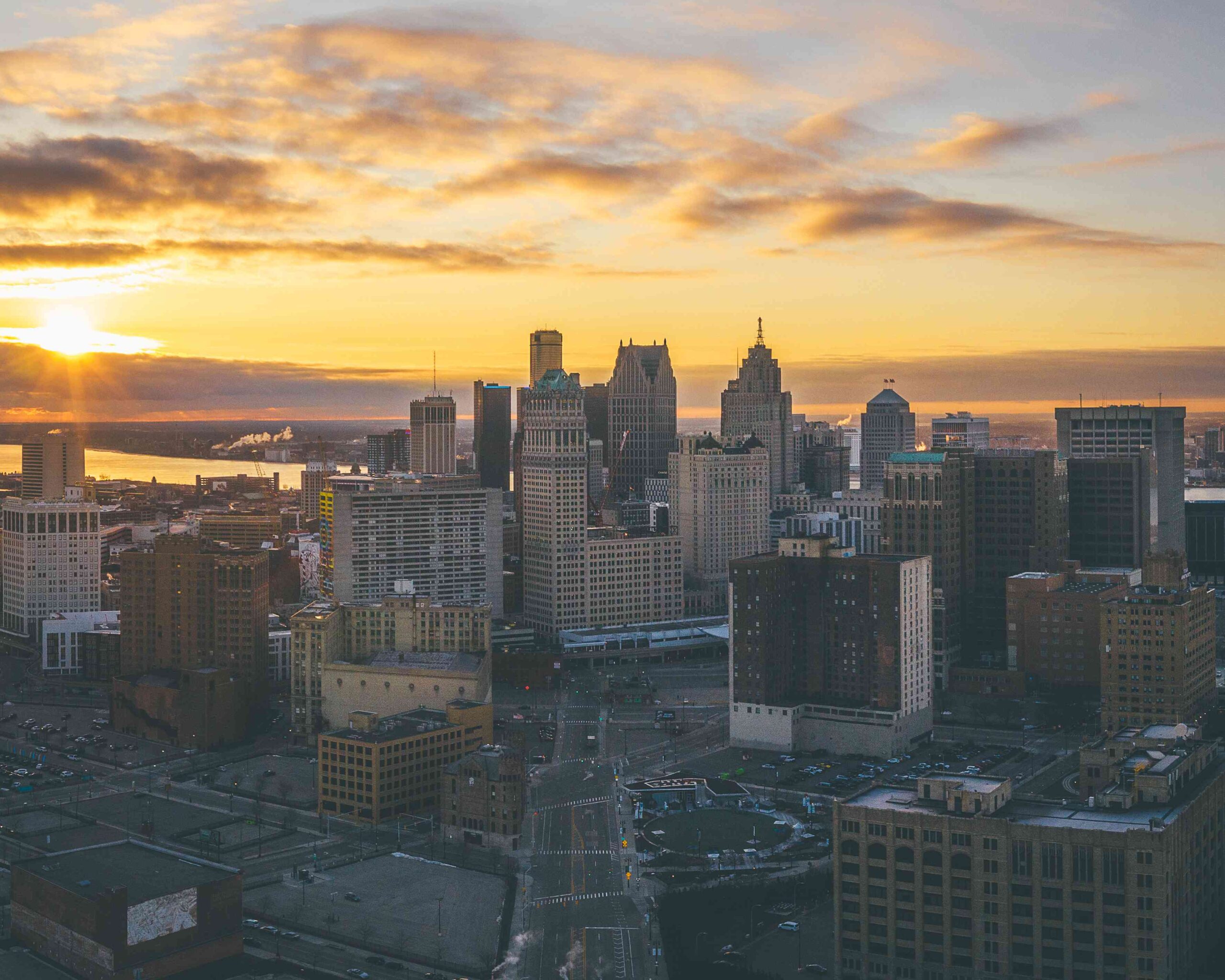 Detroit, Michigan at sunset