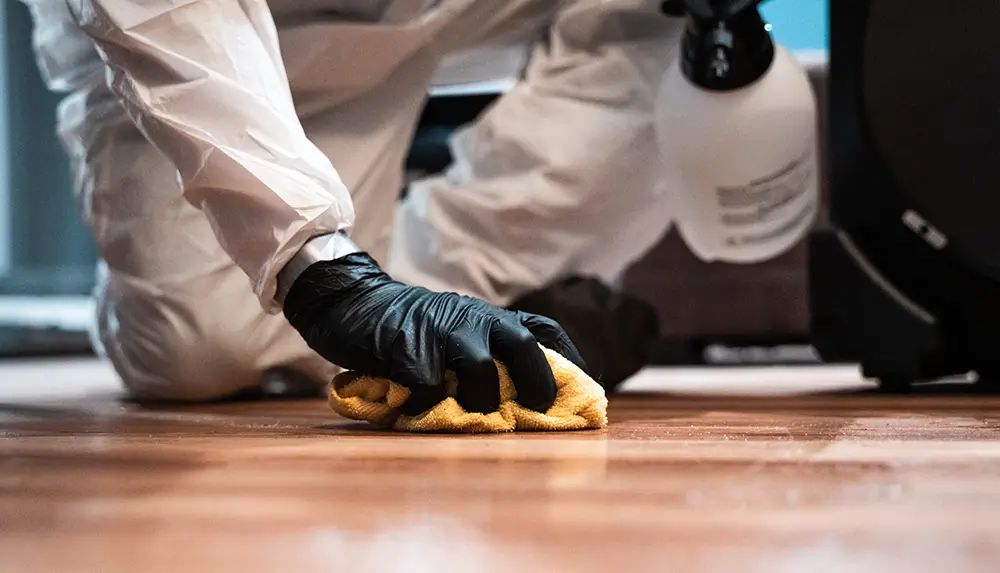 Biohazard technician cleaning the floor