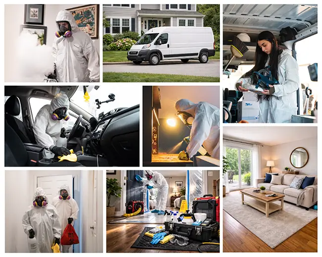 Collage of Bio Recovery employees performing biohazard cleanup